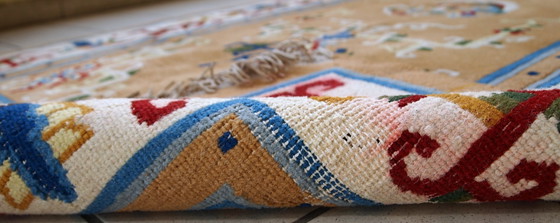 Image 1 of Handgemaakt vintage Chinees Art Deco tapijt 3,9' x 6,9' (120 cm x 213 cm) jaren 1960 - 1C429