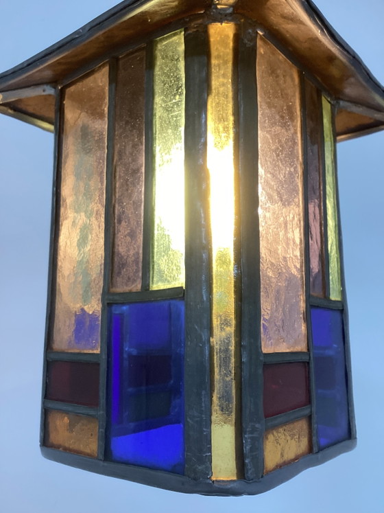 Image 1 of Lampe en vitrail Art Déco de l'école d'Amsterdam, années 1920