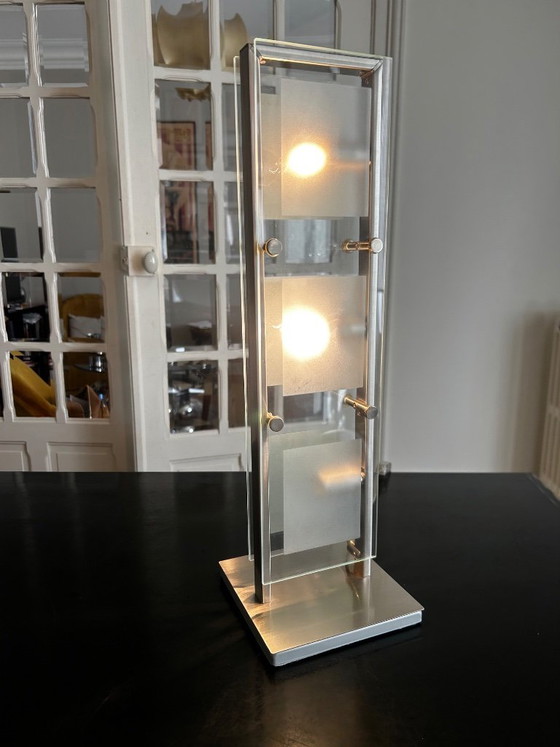 Chrome-plated metal and glass lamp, 1990 – Table lamps (photo 9 of 12)