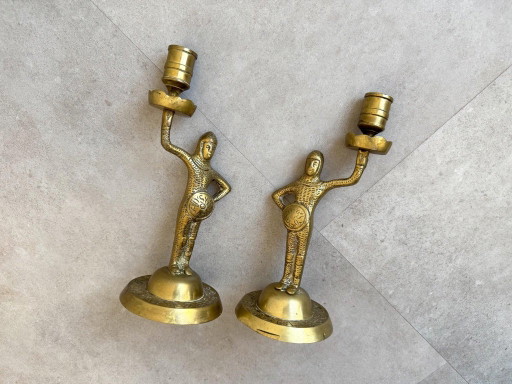 2x Vintage Messing Kandelaars - Ridders – kandelaars en kaarsen, Brass (photo 2 of 7)