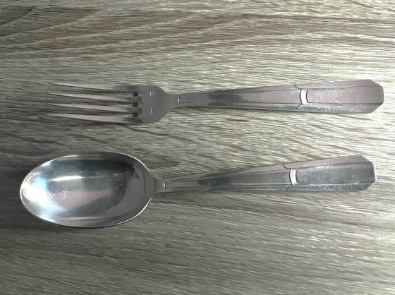 Image 1 of Doos/kist 2 art deco verzilverd bestek jaren 60 zilversmid François Frionnet vintage