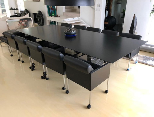 Rosenthal black leather armchairs conference chairs 4 pieces