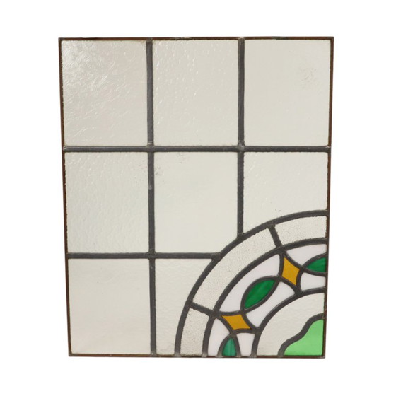 Kleurrijk Art Deco Glasraam Glas In Lood Floraal 51x42cm – Decoratieve objecten, Vintage (photo 7 of 15)