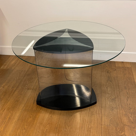 Image 1 of Mesa redonda italiana de cristal con base de metal, 1980