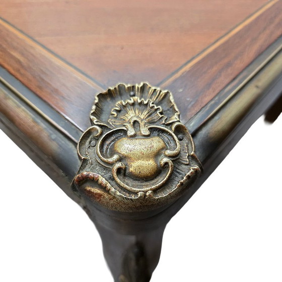 Image 1 of Table de jeu française de style Louis XV avec marqueterie, années 1960