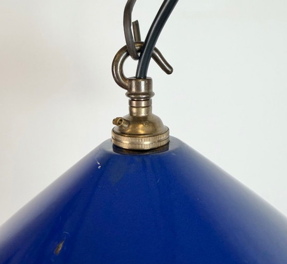 Image 1 of Industriële kobaltblauwe emaille fabriekshanglamp, jaren 1950