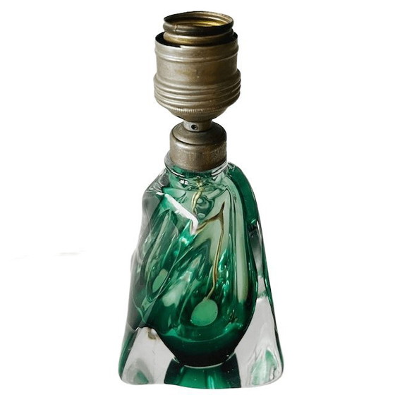 Image 1 of Mid-century lampenvoet groen glas Val Saint Lambert 1950's
