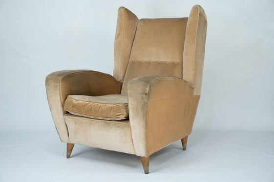 Image 1 of Mid-Century attributed Melchiorre Bega single Armchair in velvet. Italy 1950s
