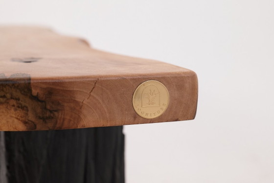 Image 1 of Live Edge Solid Wood Bench with Charred Legs, Organic Modern by Logniture