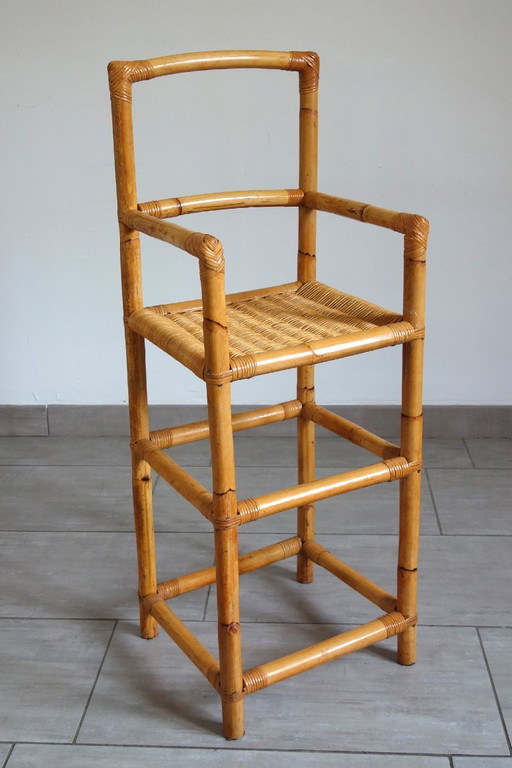 Vintage Rattan and Bamboo High Stool