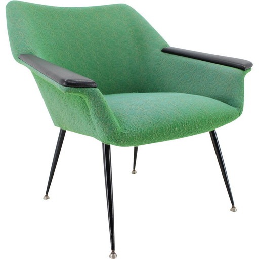 Poltrona vintage in tessuto verde, Italia anni '60