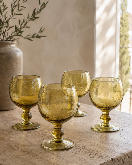 Set of 4 Vintage Verrerie de Biot Amber Bubble Glass Goblets, France, 1960s–1970s – Glass & Decanter (photo 5 of 5)