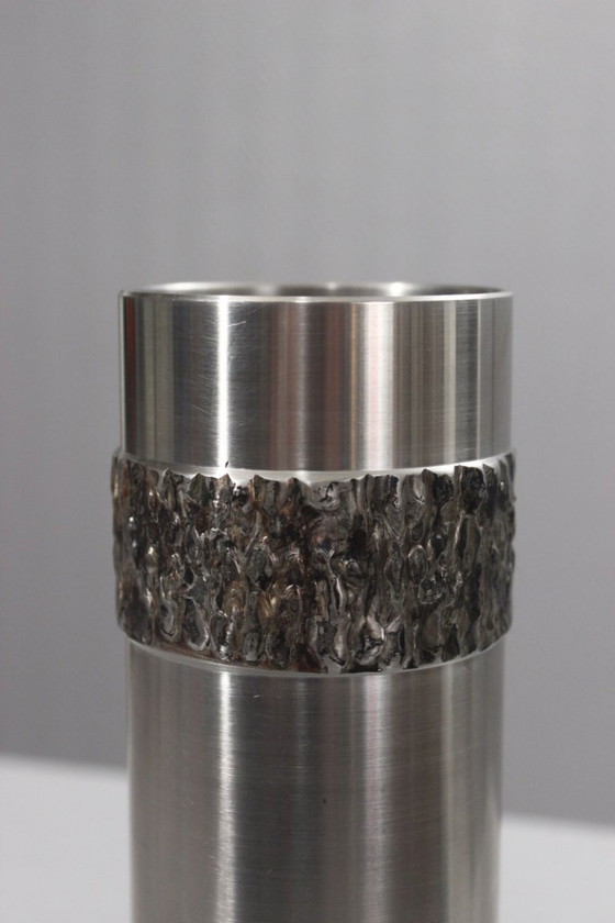 Image 1 of Vintage brutalistische rolvaas, gelast en gepolijst staal, jaren 70.