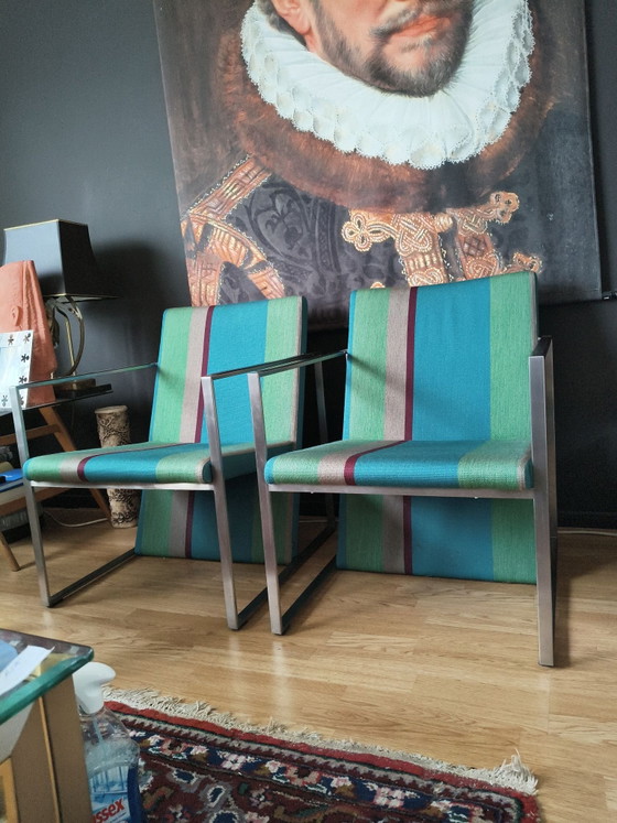 Lot de 2 Fauteuils Arco 'Frame' Originaux – Burkhard Vogtherr (Bon État) – rvs, Textile (photo 10 of 10)