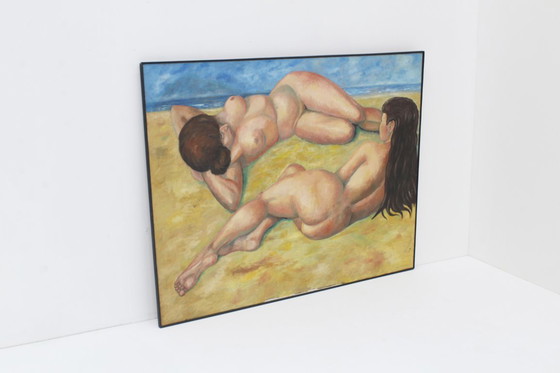 Image 1 of Dipinto d'epoca di grandi dimensioni, olio su tela - Due figure sdraiate