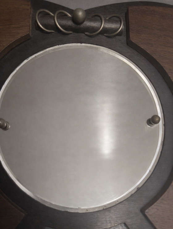 Image 1 of Authentic Amsterdam School Art Deco Mirror Set – Oak & Brass – 1920s