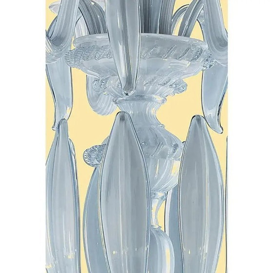 Image 1 of Lampadario in vetro di Murano color azzurro veneziano, stile Mid-Century Modern, con foglie, di Simoeng.