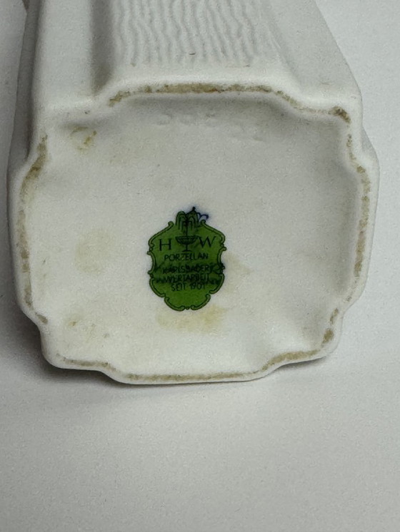 Image 1 of Elegant Square Matte White Porcelain Vase with Fossil Relief by HW Porzellan Karlsbader Wertarbeit Model 568/22. Germany, 1960s.