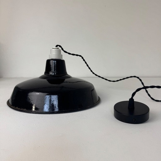 Antique enameled workshop pendant light