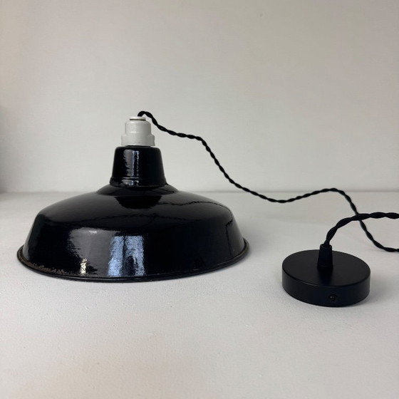 Image 1 of Antique enameled workshop pendant light