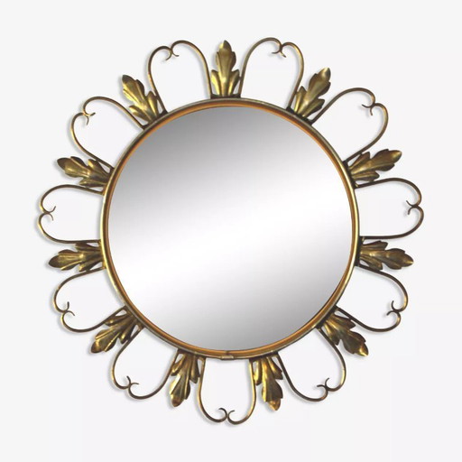 Sun mirror, “Witch’s Eye” in brass, attributed to Maison Deknudt.