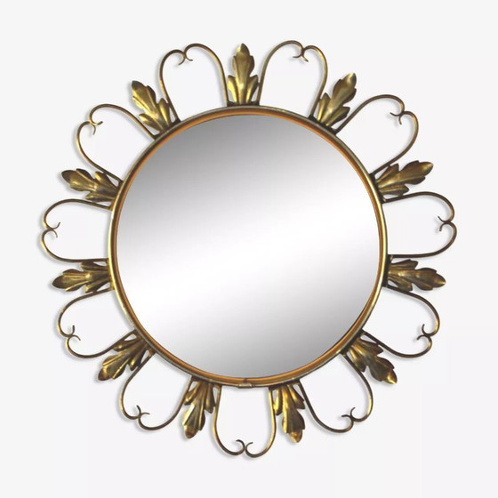 Image 1 of Sun mirror, “Witch’s Eye” in brass, attributed to Maison Deknudt.