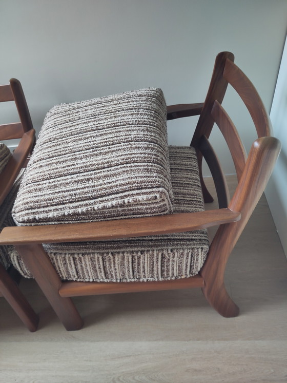 Image 1 of Set van 2 vintage fauteuils – massief teak & originele bekleding (jaren ’70)