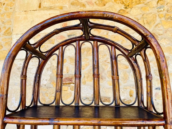 Image 1 of Vintage plank van bamboe en rotan met 2 verdiepingen en opbergruimte, jaren 1960