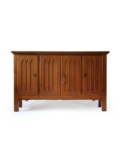 Meuble en chêne d'inspiration gothique belge, années 1960 – high boards, Wood