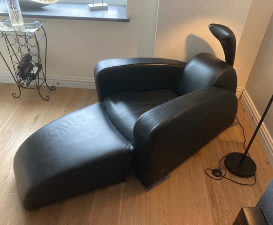 Image 1 of Designer armchair KLER leather with footstool