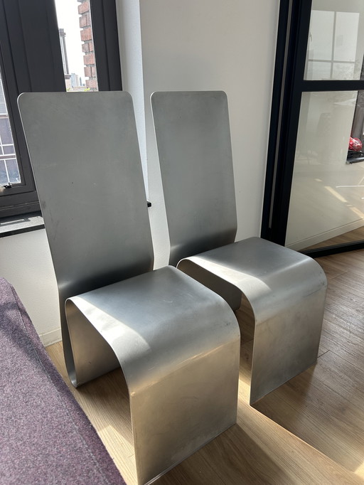 2x Sculptural Aluminium Chairs