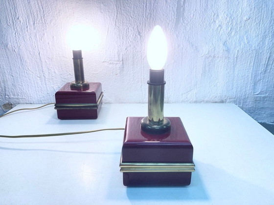 Image 1 of Two table lamps from the 1970s by Bicchielli, made of plastic and brass