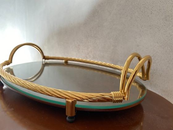 Plateau de service vintage Scalella Firenze en loupe de bois plaqué or 24 carats – 36 cm (photo 14 of 15)