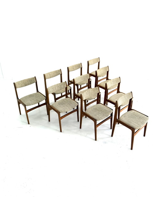 Set di 10 sedie da pranzo vintage, Erik Buch '60 – eetkamerstoelen, Wood, Textile