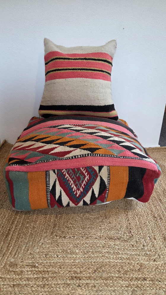 Image 1 of Vintage Kilim pouf set, Moroccan flooring