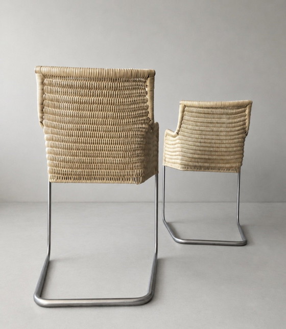 4x Vintage Tecta D43 sledestoelen, William DunkelWilliam Dunkel – Eetkamerstoelen, rvs, Textile (photo 6 of 15)