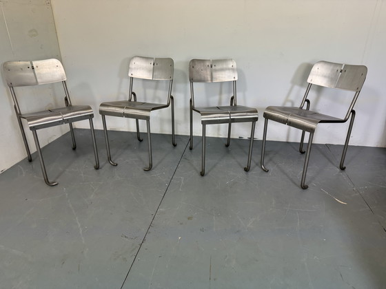 Image 1 of  Sillas de comedor arquitectónicas postmodernas de acero inoxidable, años 80, juego de 4