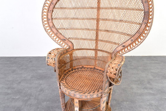 Image 1 of Fauteuil Emmanuelle en osier à motif paon, style Mid-Century, de Kok Maison, années 1970