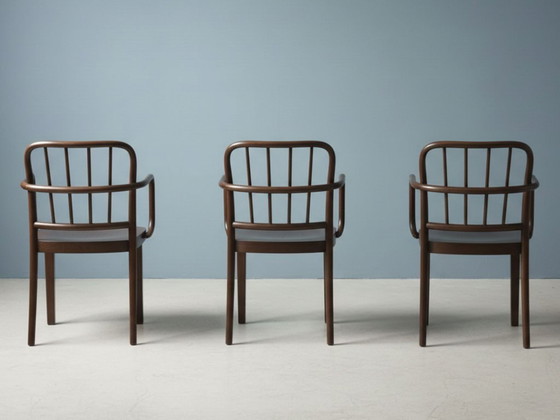 Image 1 of Dreiteiliges Set Bugholz-Sessel für Josef Hoffmann für Thonet, Tschechoslowakei, 1930er–1950er Jahre