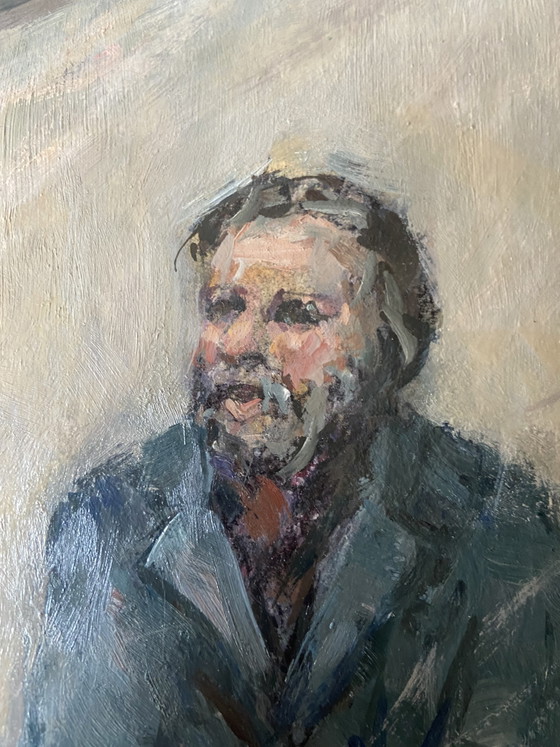 Image 1 of Expressionist Portrait of a Bearded Man, Signed & Dated ’73, Oil on Panel, Vintage Gilt Frame