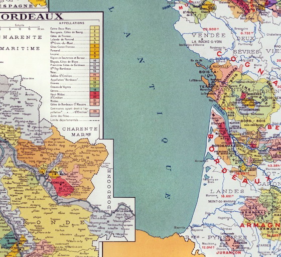 Image 1 of Vins de France 1949 - Carte vintage des Régions Vinicoles - (84.1 x 118.9 cm)