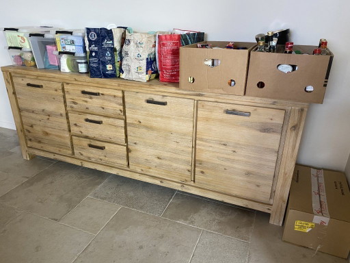 Credenza in legno massello di acacia (230x47x85) (3 cassetti, 3 ante)