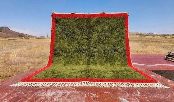 Moroccan Berber rug in green and red 300x200 cm – handmade rug – Rugs & carpets, Wool, Cotton, Vintage (photo 8 of 8)