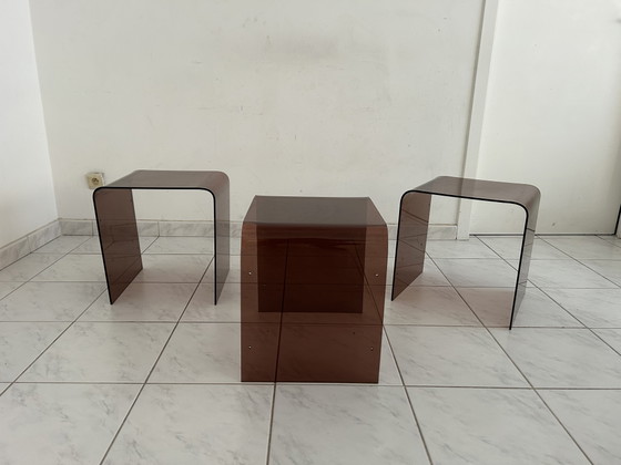Image 1 of Vintage space age bijzettafels plexi wandsysteem