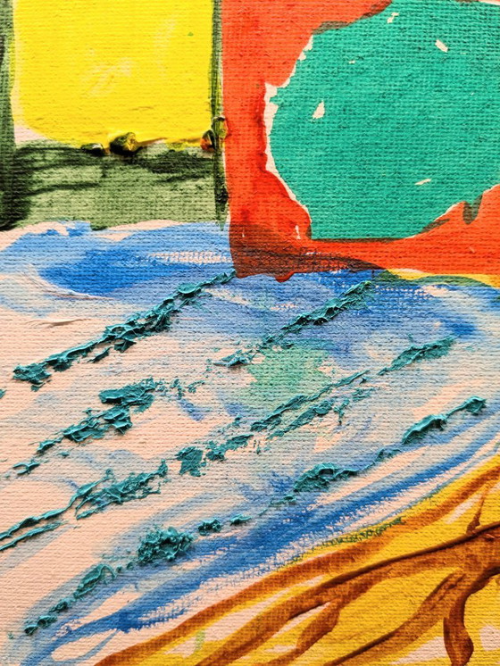 Image 1 of LYME REGIS ABSTRACT SEASCAPE NIGEL WATERS ORIGINAL ACRYLIC PAINTING SIGNED