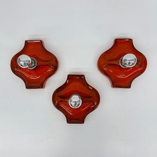 Set of 3 ceramic wall lamps , 1970s