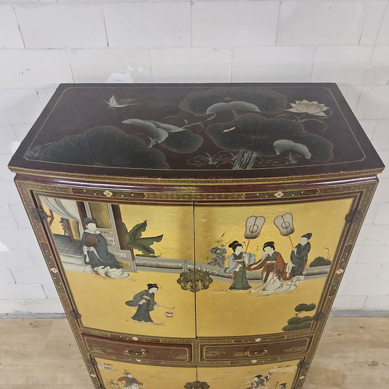 Image 1 of Vintage Chinese / Oosters kast bladgoud/ tradioneel tafereel / Bohemian kast / Aziatische kast