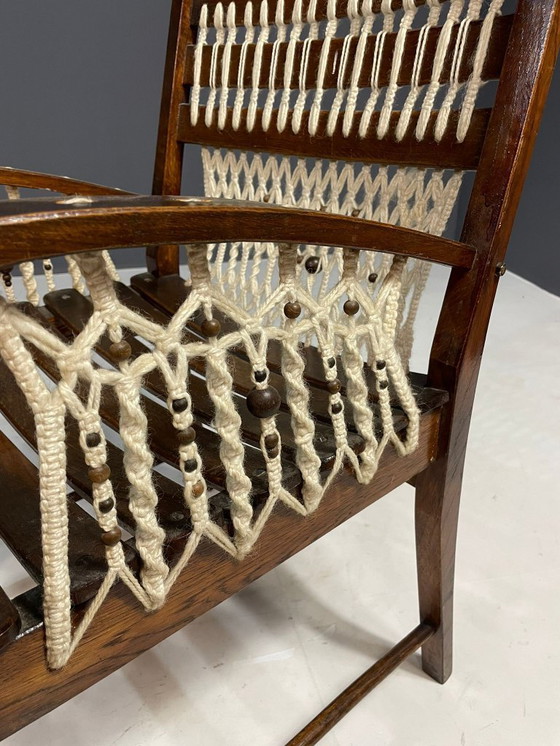 Image 1 of Poltrona vintage in macramè, anni '60, Cecoslovacchia, struttura in legno
