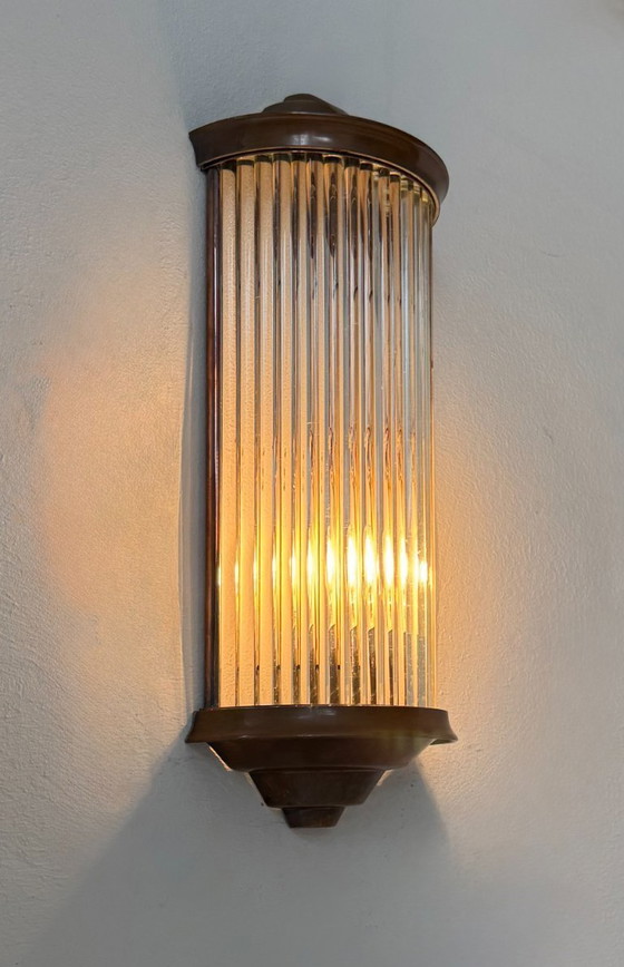 Image 1 of Applique vintage, cuivre et verre, France, 1940