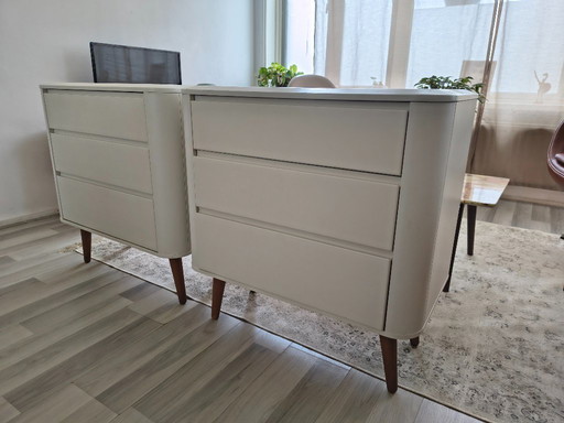 Cómoda (2 piezas) blanco mate | patas vintage